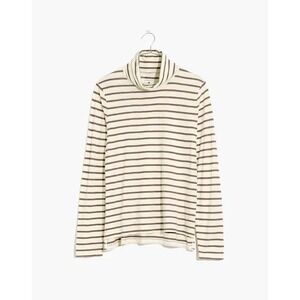 Madewell Striped Turtleneck Long Sleeve Top Cream Brown Women's Size M